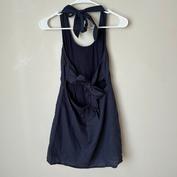 Charlie Holiday Ivy Navy Blue Backless Halter Linen Blend Mini Dress Size 4 - Picture 5 of 7